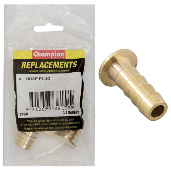 Champion C40-8 Hose Plug Barbed Brass 3/4" - 4/Pack