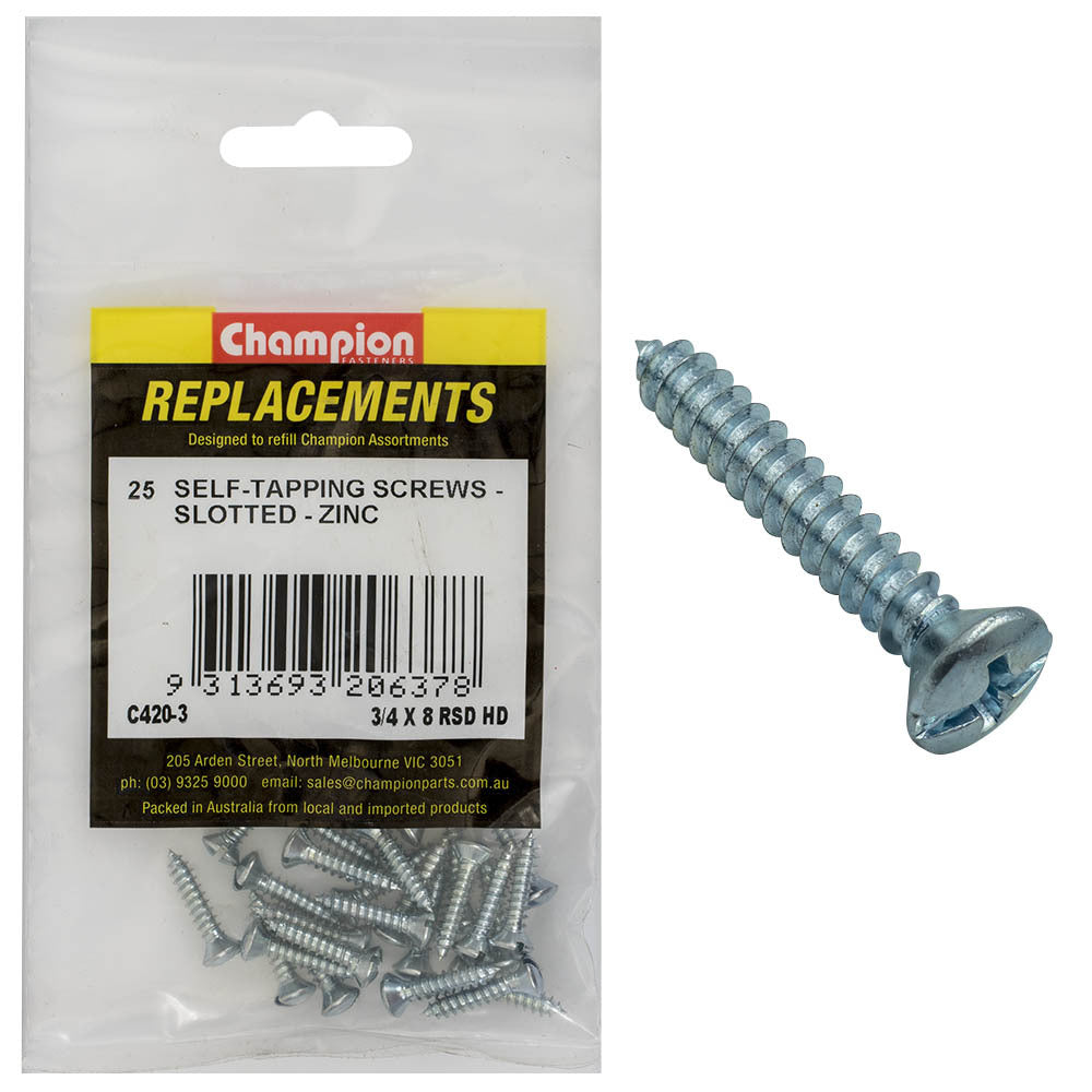 Champion C420-3 Raised Multi Slotted/Combo Self Tapping Screw 4.2 x 19mm 25/Pack
