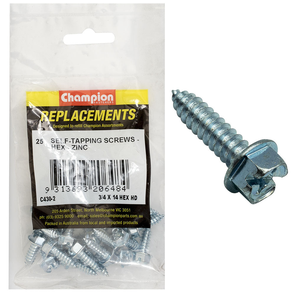 Champion C430-2 Hex Head Combo/Slotted Screw 6.3 x 19mm - 25/Pack