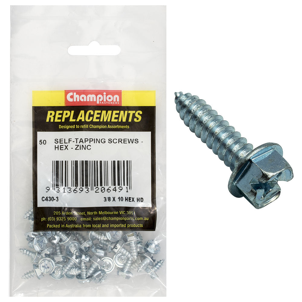 Champion C430-3 Hex Head Combo/Slotted Screw 4.8 x 9.5mm - 50/Pack