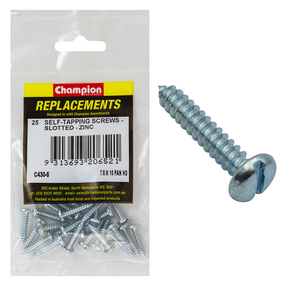Champion C430-6 Pan Head Combo/Slotted Screw 4.8 x 22mm - 25/Pack