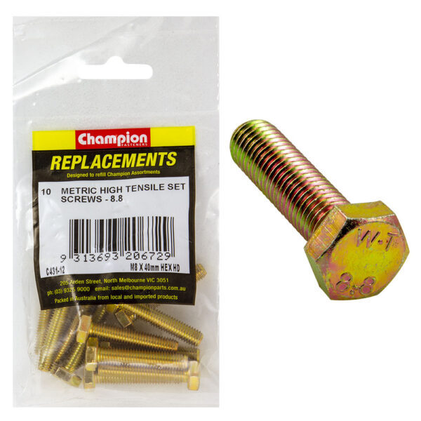 Champion C431-12 Hex Set Screw Metric M8 x 40mm GR8.8 -  10/Pack