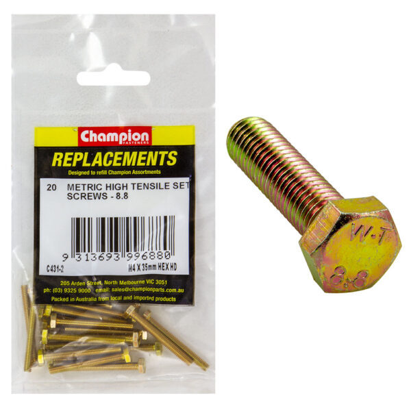 Champion C431-2 Hex Set Screw Metric M4 x 35mm GR8.8 -  20/Pack