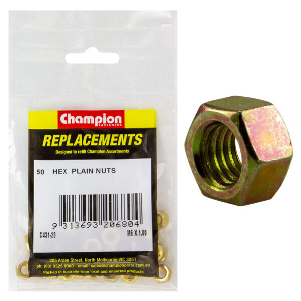 Champion C431-20 Hex Nut Metric M6 x 1.0mm GR8.8 -  50/Pack