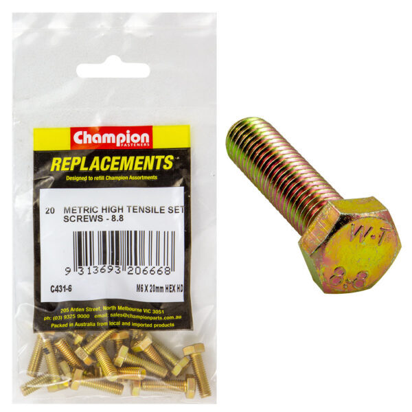 Champion C431-6 Hex Set Screw Metric M6 x 20mm GR8.8 -  20/Pack