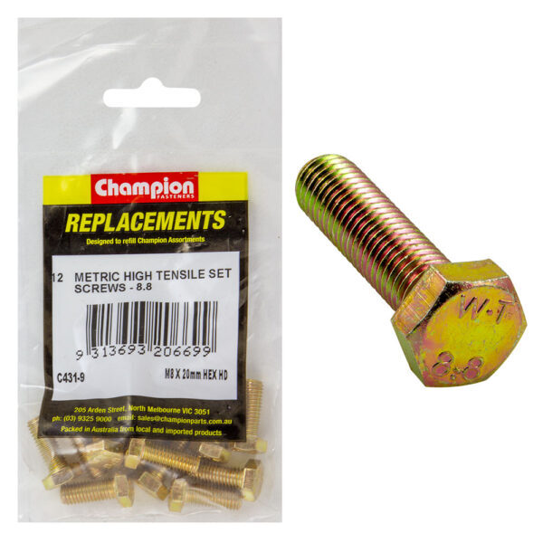 Champion C431-9 Hex Set Screw Metric M8 x 20mm GR8.8 -  12/Pack