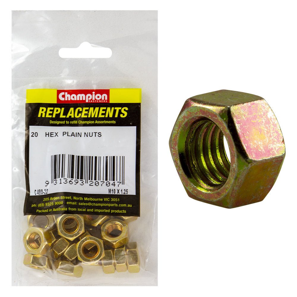 Champion C480-22 Metric M10 x 1.25mm Hex Nut Class 8 - 20/Pack - AIMS Industrial Supplies