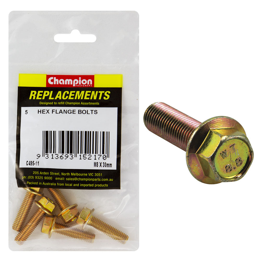 Champion C495-11 Hex Set Screw Flanged Head (12AF) M8 x 30mm - 5/Pack
