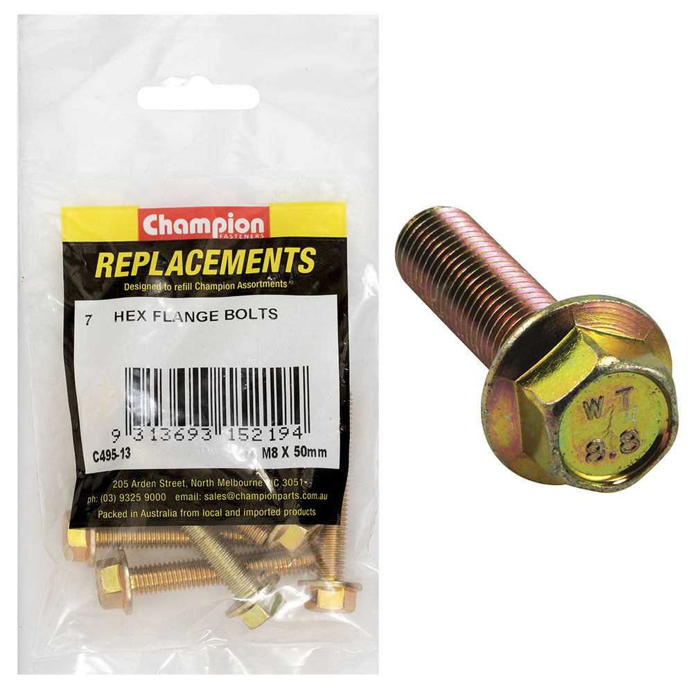Champion C495-13 Hex Set Screw Flanged Head (12AF) M8 x 50mm - 7/Pack