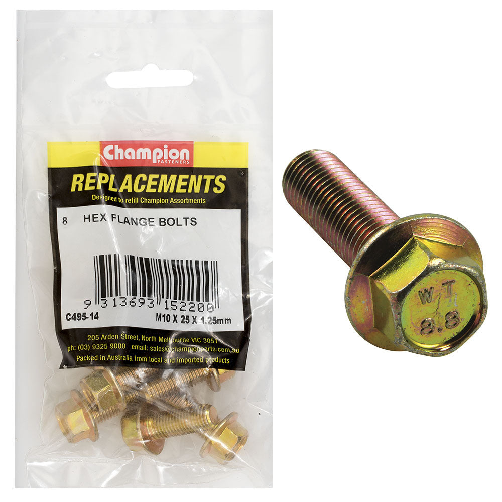 Champion C495-14 Hex Set Screw Flanged Head (14AF) M10 x 25 x 1.25mm - 8/Pack