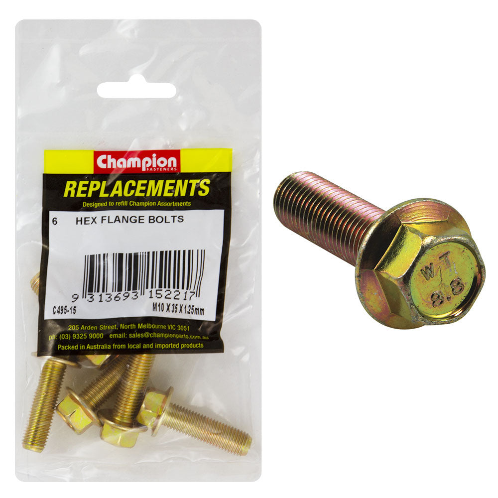 Champion C495-15 Hex Set Screw Flanged Head (14AF) M10 x 35 x 1.25mm - 6/Pack