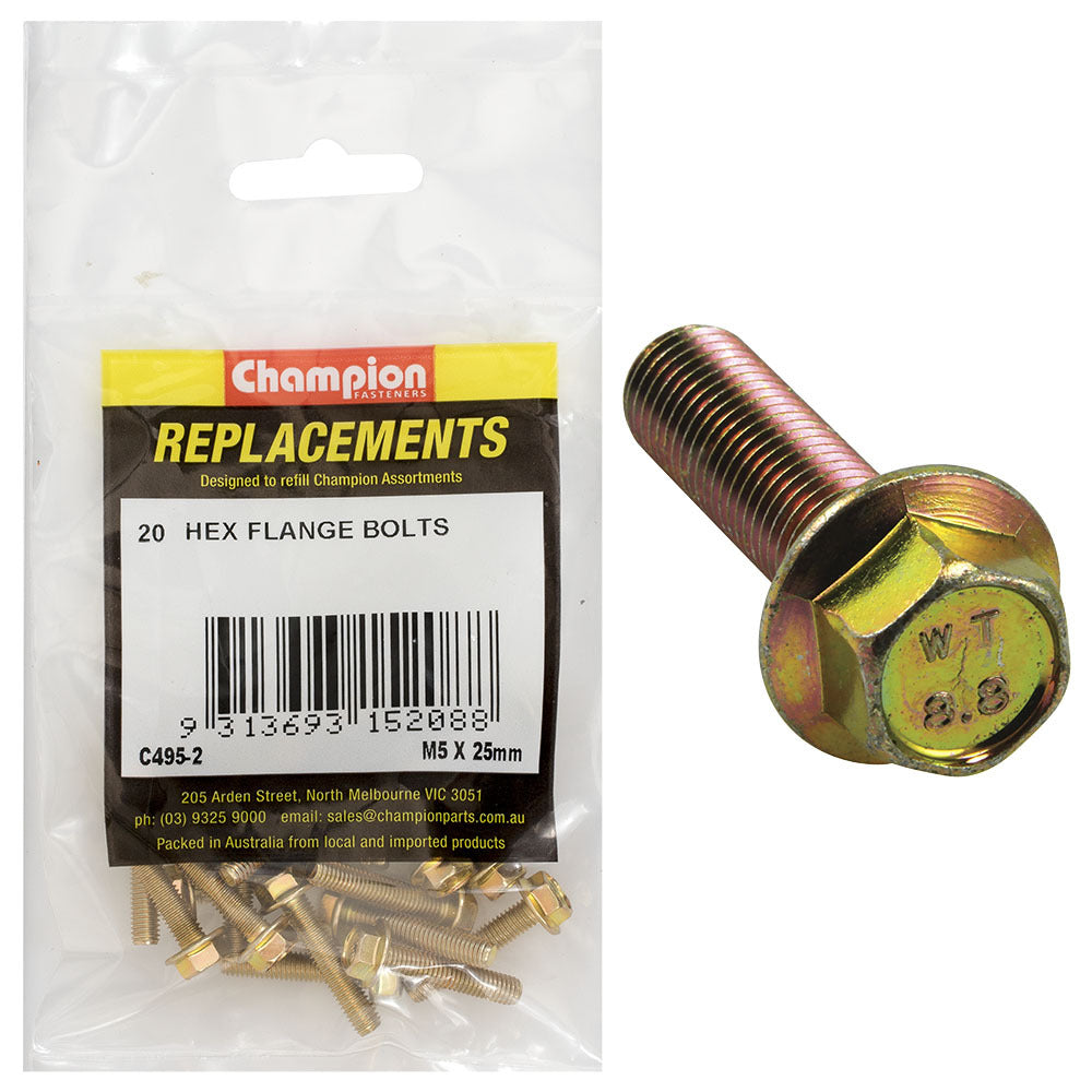 Champion C495-2 Hex Set Screw Flanged Head (8AF) M5 x 25mm - 20/Pack