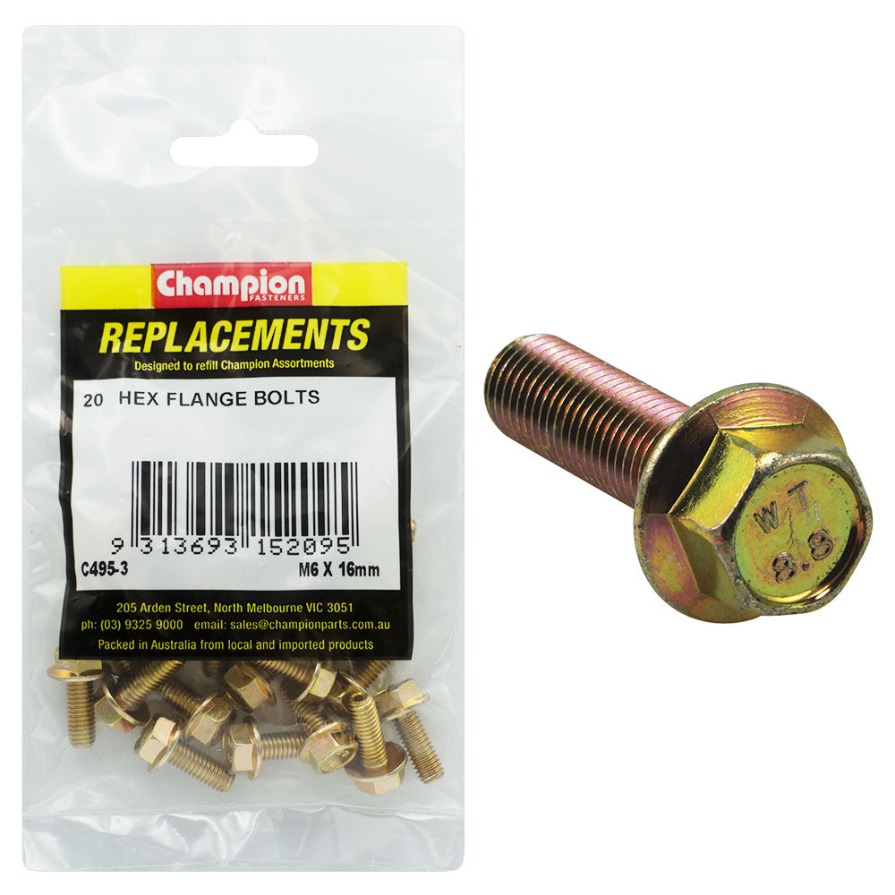Champion C495-3 Hex Set Screw Flanged Head (10AF) M6 x 16mm - 20/Pack