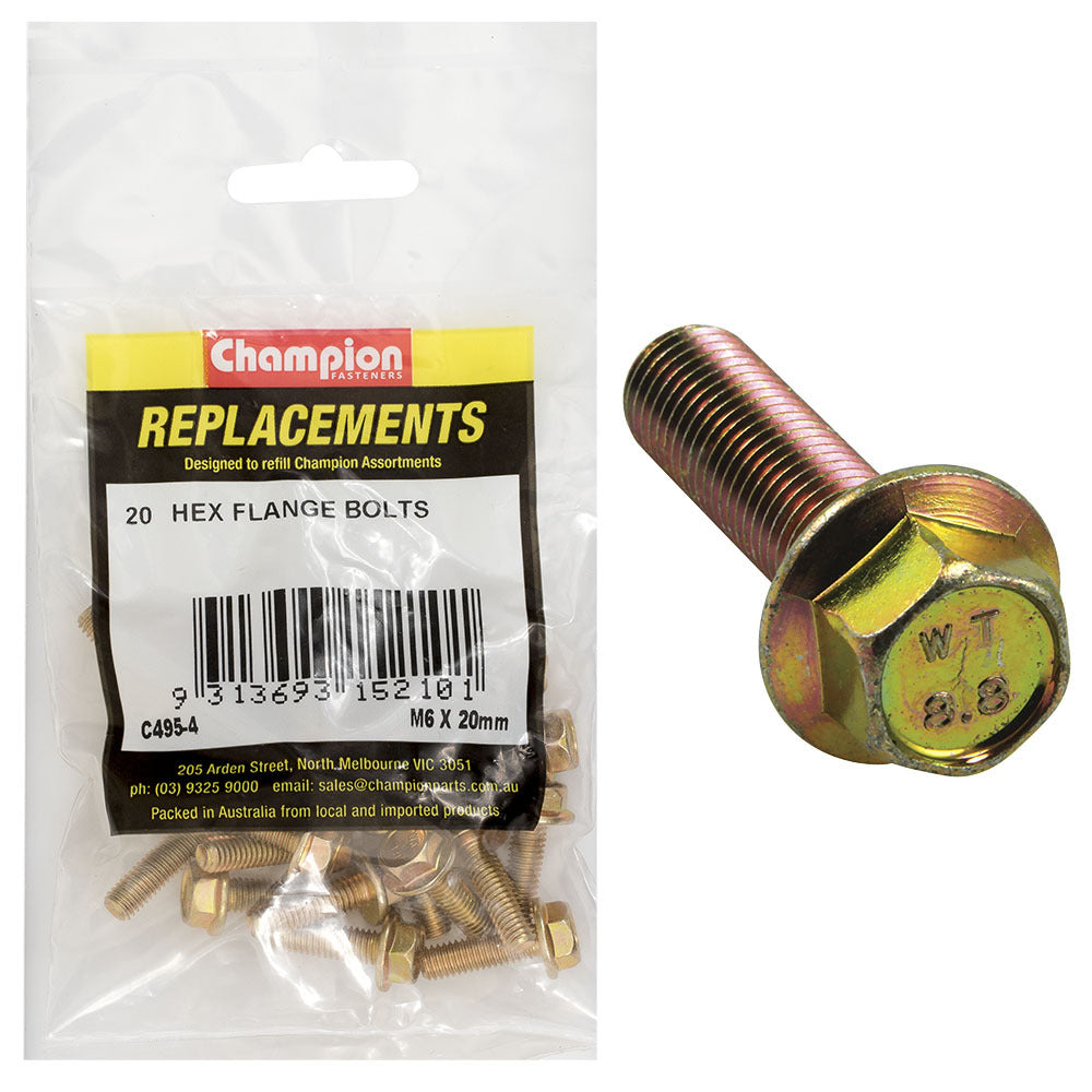 Champion C495-4 Hex Set Screw Flanged Head (10AF) M6 x 20mm - 20/Pack