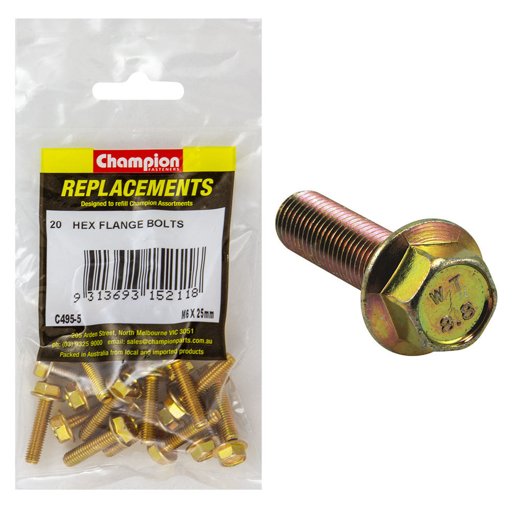 Champion C495-5 Hex Set Screw Flanged Head (10AF) M6 x 25mm - 20/Pack