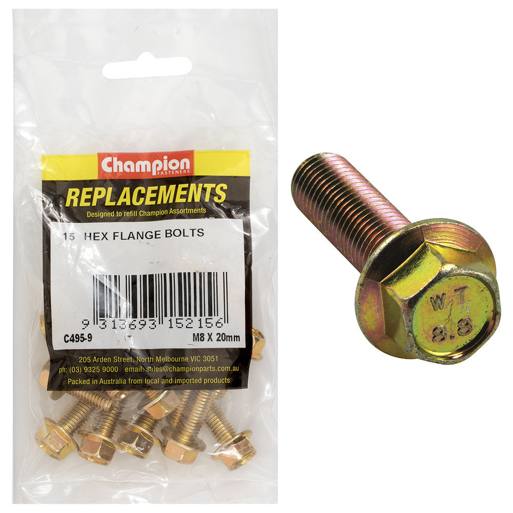 Champion C495-9 Hex Set Screw Flanged Head (12AF) M8 x 20mm - 15/Pack