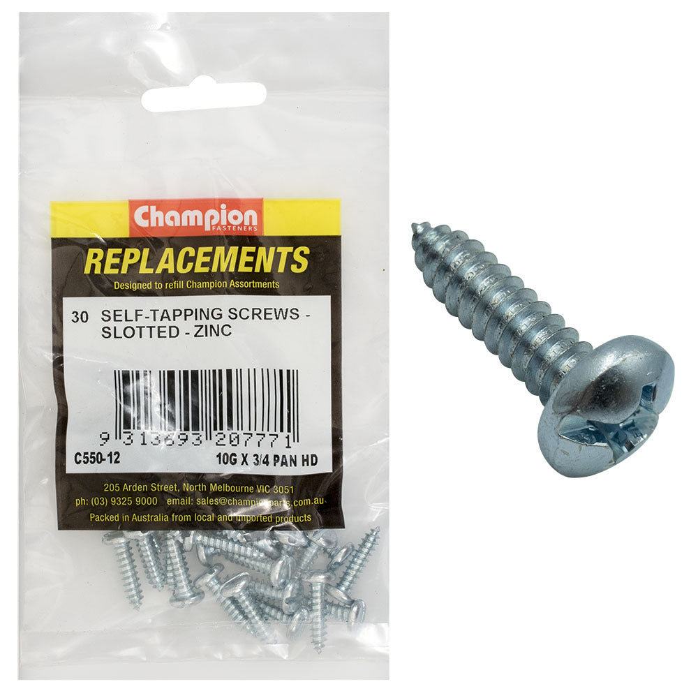 Champion C550-12 Pan Head Combo/Slotted Screw 4.8 x 19mm - 30/Pack