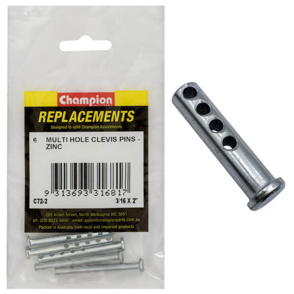 Champion C72-2 Clevis Pin Multi Hole 3/16 x 2" Zinc Plated - 6/Pack
