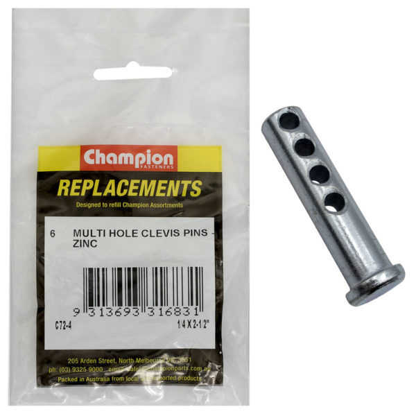 Champion C72-4 Clevis Pin Multi Hole 1/4 x 2 1/2" Zinc Plated - 6/Pack