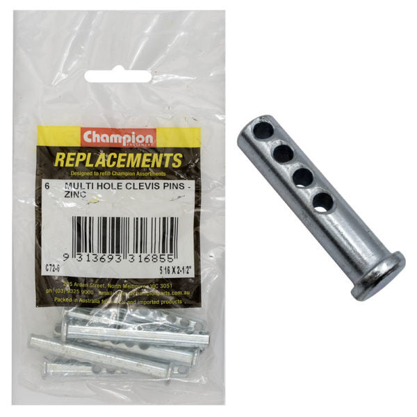 Champion C72-6 Clevis Pin Multi Hole 5/16 x 2 1/2" Zinc Plated - 6/Pack