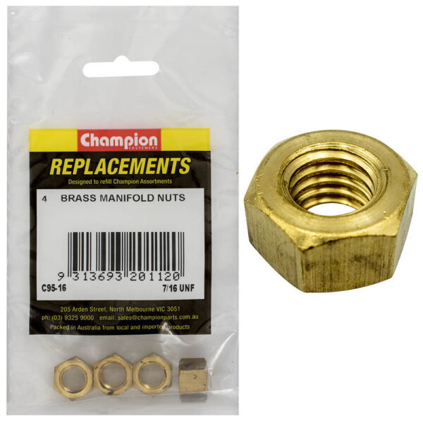 Champion C95-16 Manifold Nut Brass 7/16" UNF - 4/Pack