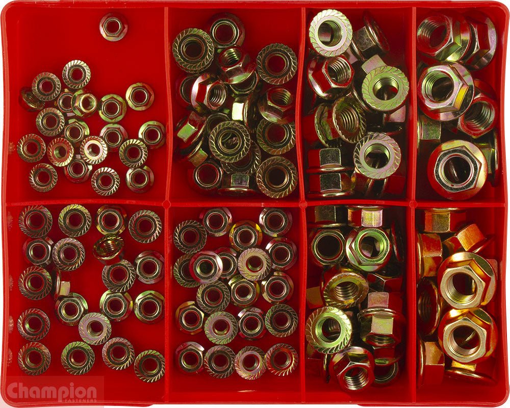 Champion CA100 Metric Flange Nut 5 to 12mm Assortment Kit, 140 Pieces - AIMS Industrial Supplies