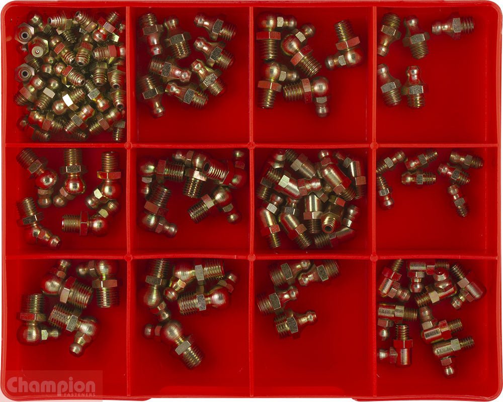 Champion CA109 Metric Grease Nipple Assortment Kit, 105 Pieces - AIMS Industrial Supplies