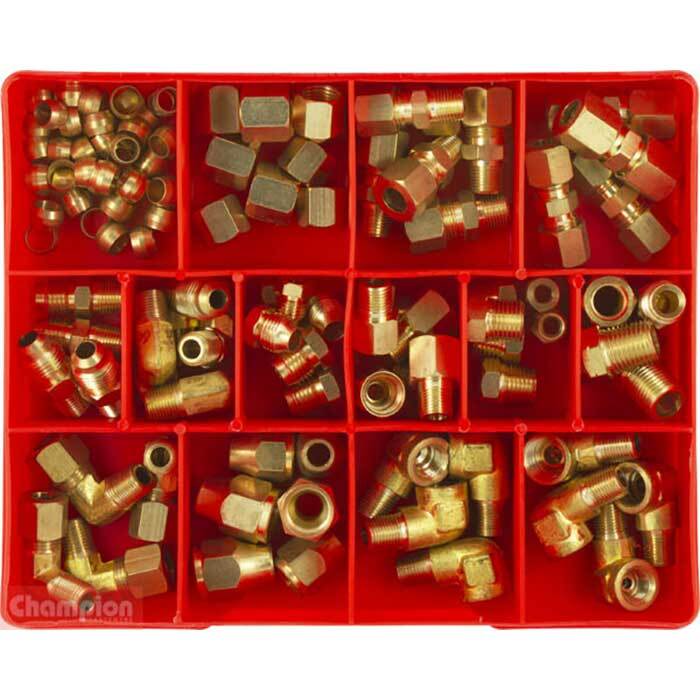 Champion CA132 Brass Fitting (Fuel + Brake Line) Assortment Kit - 111 Pcs - AIMS Industrial Supplies
