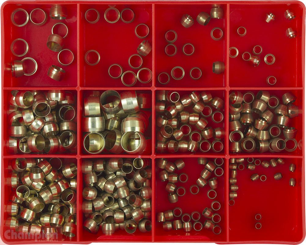 Champion CA1412 Brass Olive Suits Copper & Nylon Tube Assortment Kit, 330Pcs - AIMS Industrial Supplies