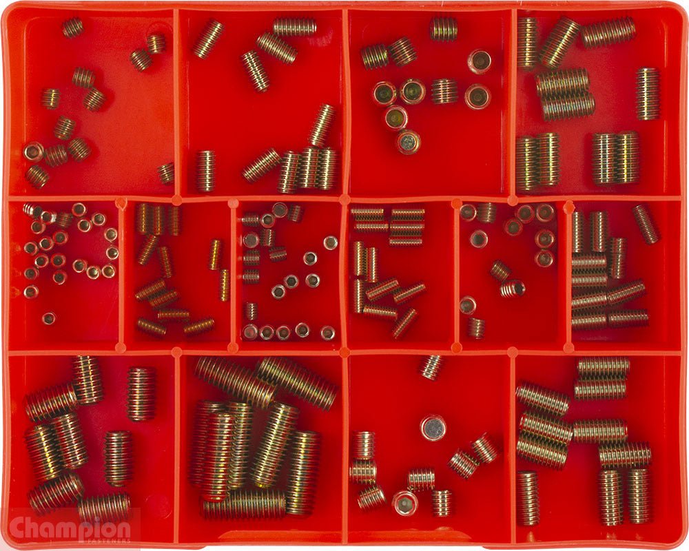 Champion CA1416 Grub Screw BSW & Metric Assortment Kit, 164 Pieces - AIMS Industrial Supplies