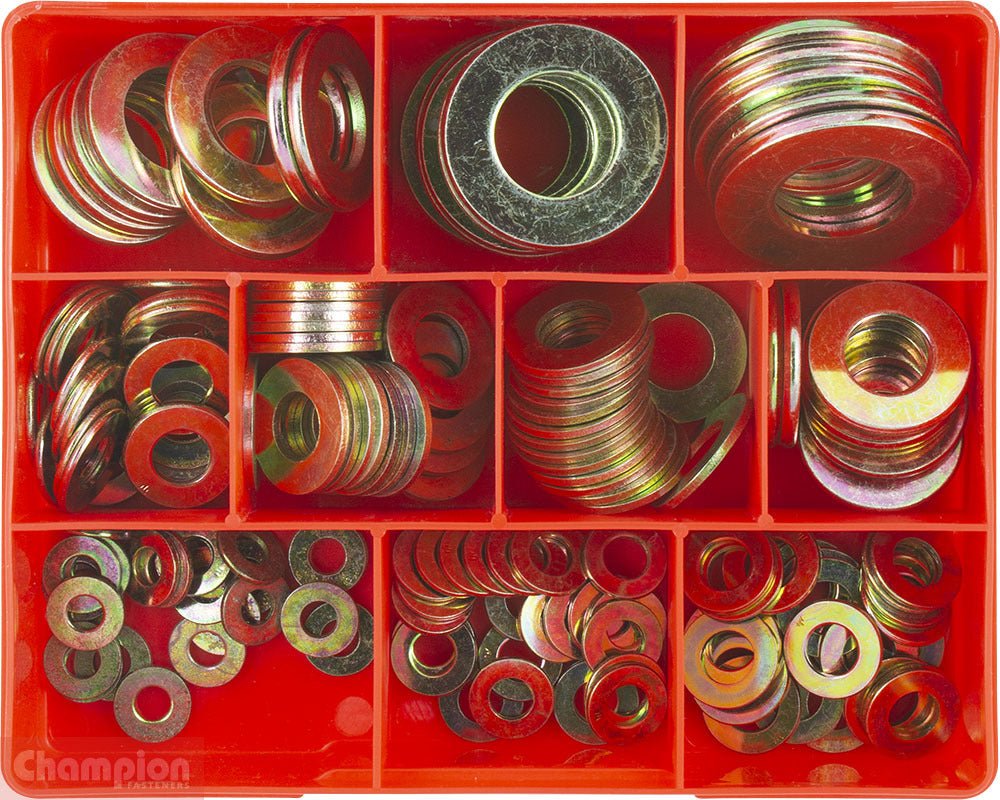 Champion CA1755 Flat Washer High Tensile Assortment Kit, 175 Pieces - AIMS Industrial Supplies