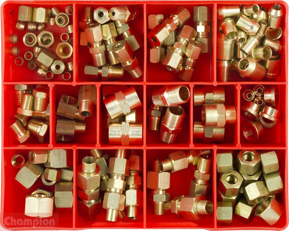 Champion CA178 Brass Fitting Industrial/Auto Assortment Kit, 155 Pieces - AIMS Industrial Supplies
