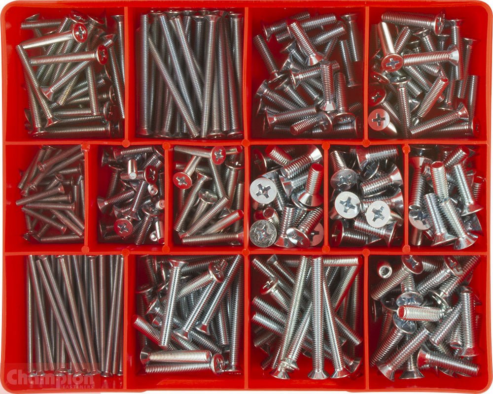 Champion CA1786 Countersunk Phillips Machine Screw Kit, 345 Pcs - AIMS Industrial Supplies