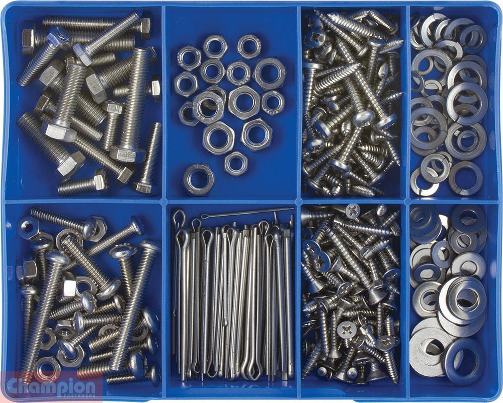 Champion CA1800 Stainless Steel Fastener (38 Sizes) Kit, 324 Pcs - AIMS Industrial Supplies