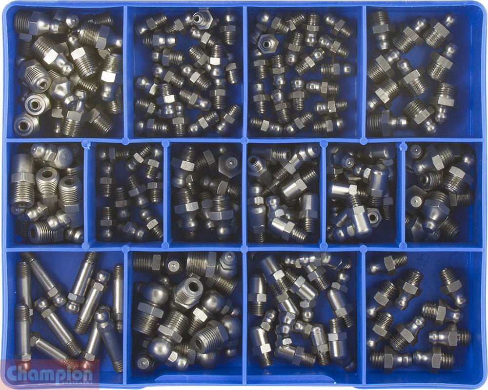 Champion CA1808 Grease Nipple Stainless Steel (14 Sizes) Kit, 170 Pcs - AIMS Industrial Supplies