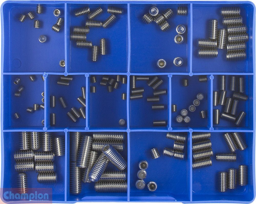 Champion CA1816 Grub Screw Stainless Steel Assortment Kit, 140 Pcs - AIMS Industrial Supplies