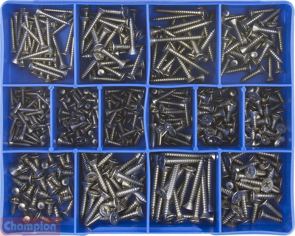 Champion CA1820 Self Tapping Screw Countersunk Phillips Assortment Kit - AIMS Industrial Supplies