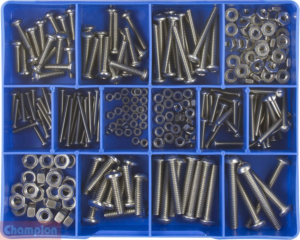 Champion CA1860 Machine Screw and Nut Stainless Steel Kit, 256 Pcs - AIMS Industrial Supplies