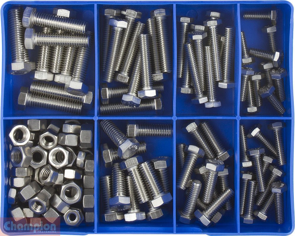 Champion CA1875 Hex Set Screw and Nut UNC Stainless Steel Kit, 140 Pcs - AIMS Industrial Supplies