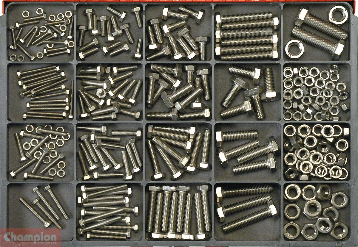 Champion CA1880 Stainless Steel Hex Set Screw and Nut Kit, 316 Pcs - AIMS Industrial Supplies