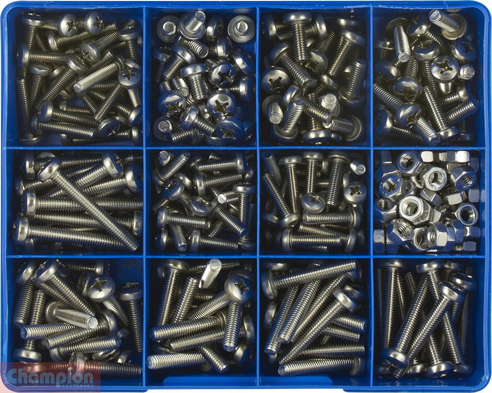 Champion CA1888 Pan Phillips Machine Screw & Nut (316) Kit, 345 Pcs - AIMS Industrial Supplies