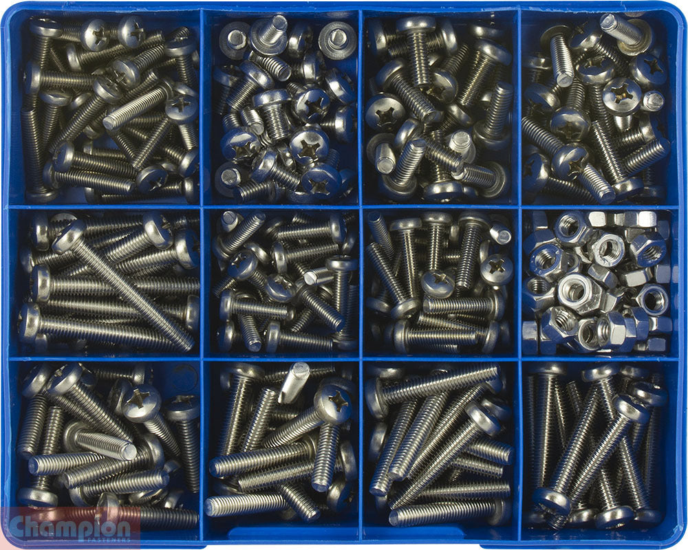 Champion CA1888 Pan Phillips Machine Screw & Nut (316) Kit, 345 Pcs1