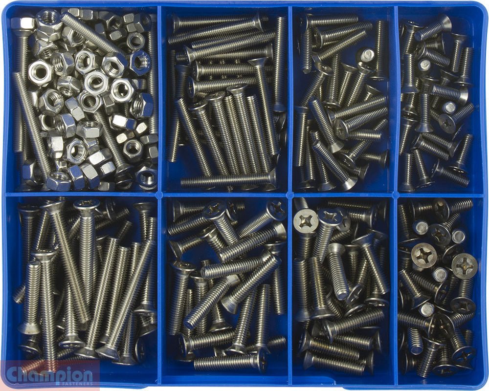 Champion CA1890 Machine Screw Phillips & Nut (316/A4) Kit, 295 Pcs - AIMS Industrial Supplies