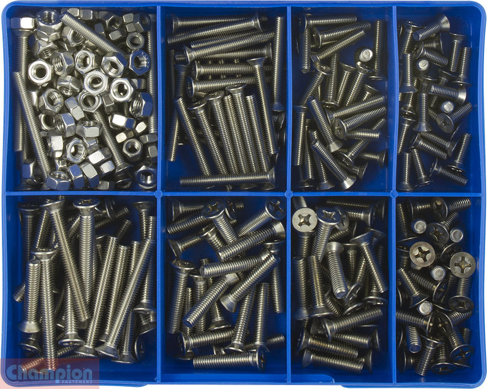 Champion CA1890 Machine Screw Phillips & Nut (316/A4) Kit, 295 Pcs1