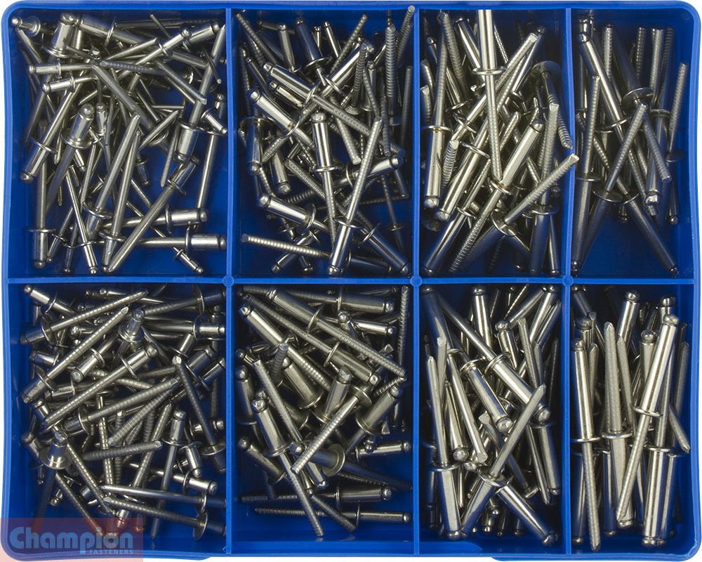 Champion CA1894 Stainless (304/A2) Blind Rivet Assortment Kit, 330 Pcs - AIMS Industrial Supplies