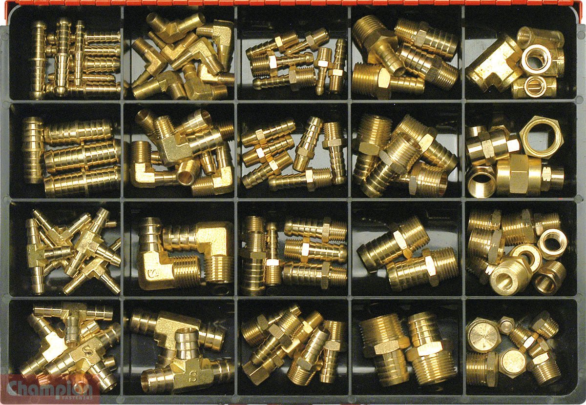 Champion CA2070 Brass Hose Fittings Assortment Kit, 106 Pcs - AIMS Industrial Supplies