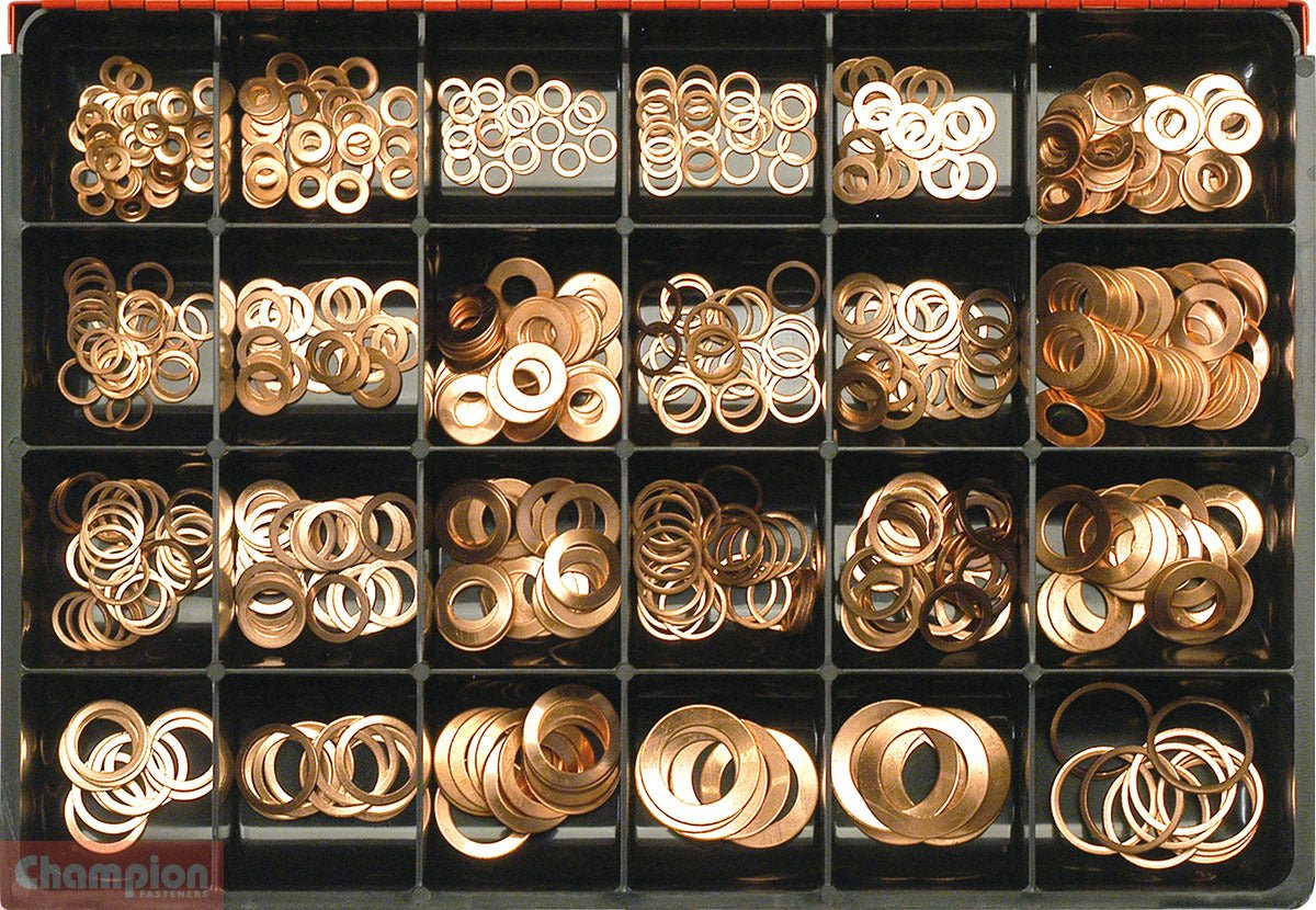 Champion CA2260 Fuel Injection Copper Washer 5-26mm Kit, 565 Pcs - AIMS Industrial Supplies