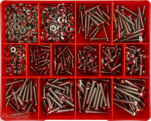 Champion CA228 Fine Thread Screw & Nut Assortment Kit, 300 Pieces - AIMS Industrial Supplies
