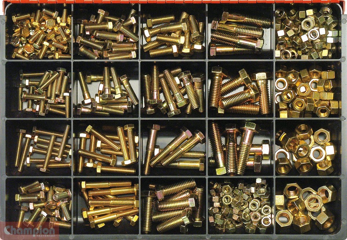 Champion CA370 UNC Set Screw, Bolt & Nut Assortment Kit, 370 Pcs - AIMS Industrial Supplies
