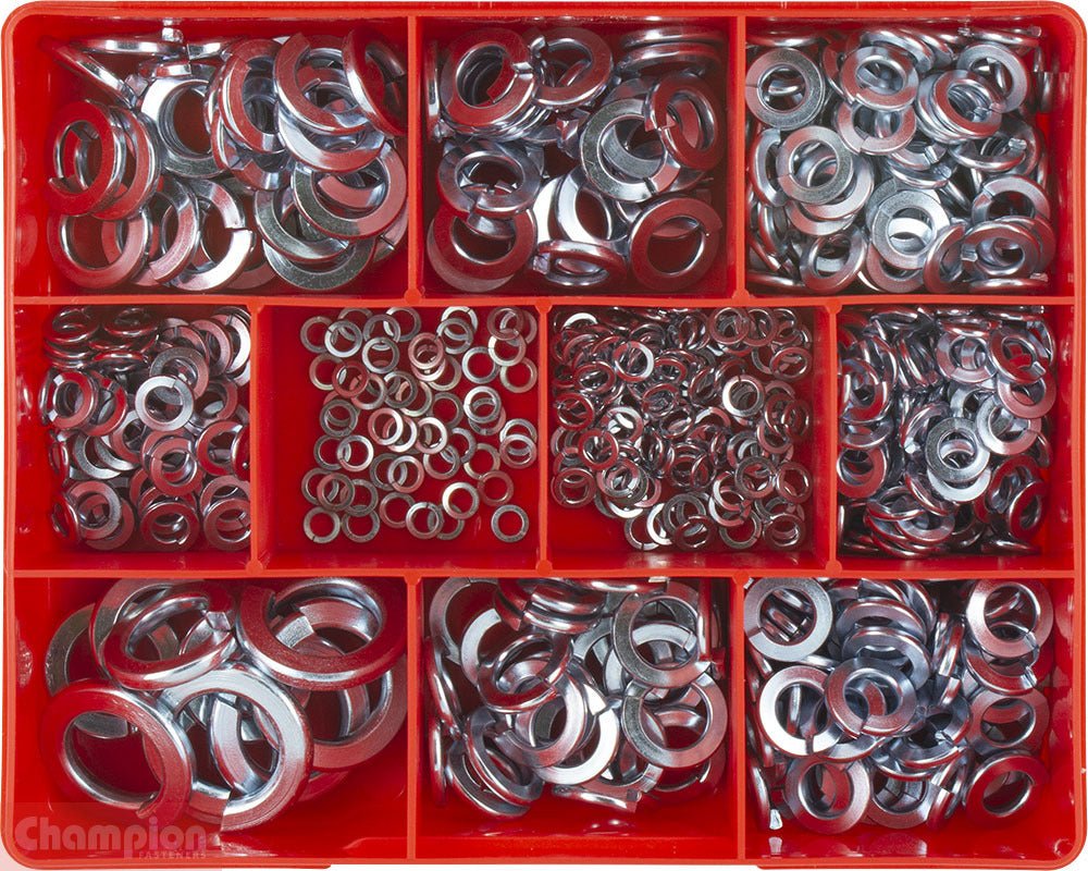 Champion CA520 Spring Washer (11 Size) Assortment Kit, 535 Pcs - AIMS Industrial Supplies
